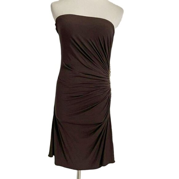 Sky Size Large Halter Brown Dress Embellished Ruched - Picture 1 of 7